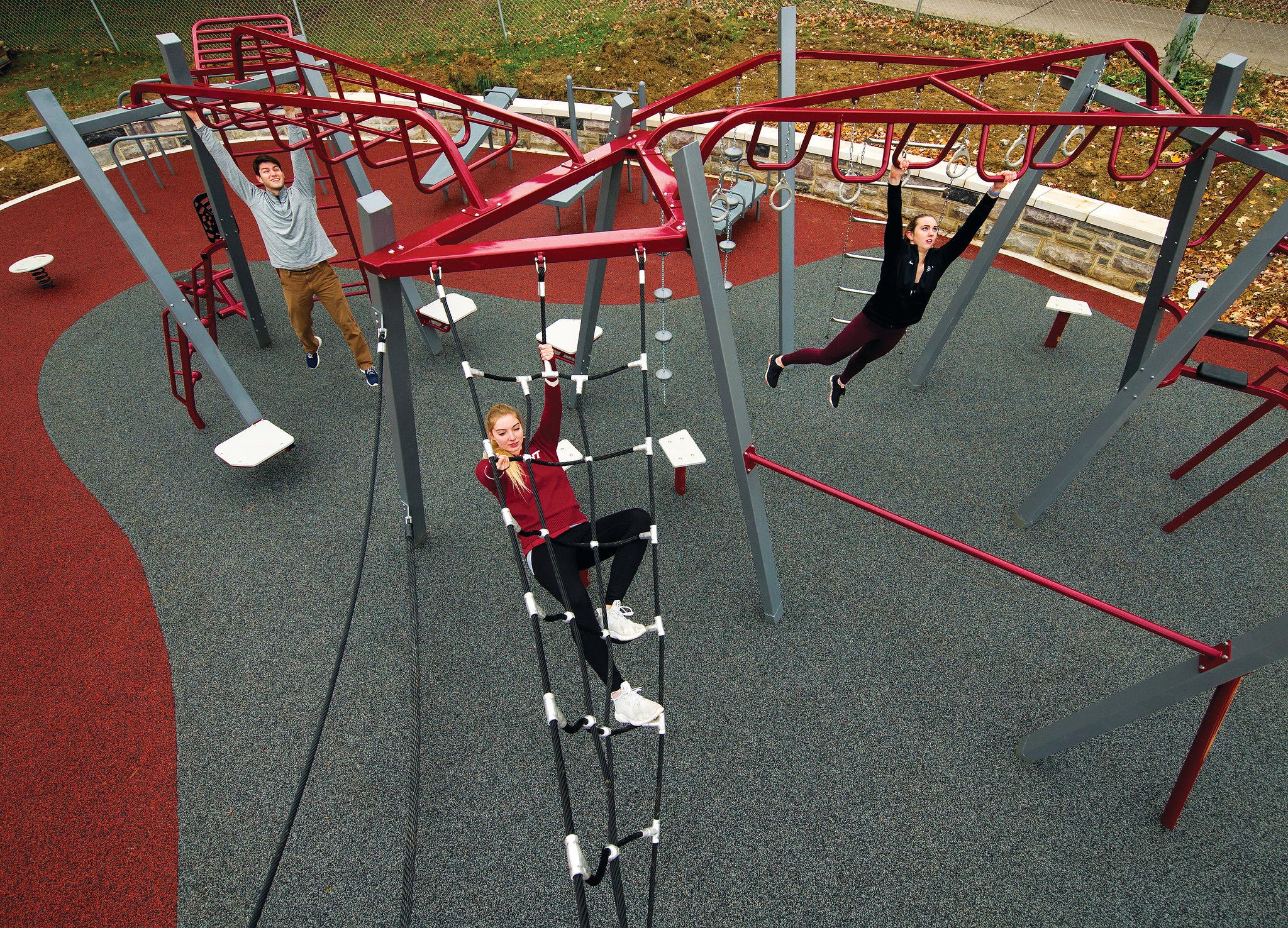 Students at Virginia Tech exercise on GameTime outdoor fitness equipment