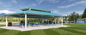 Rendering of a Salora shelter by GameTime in a park