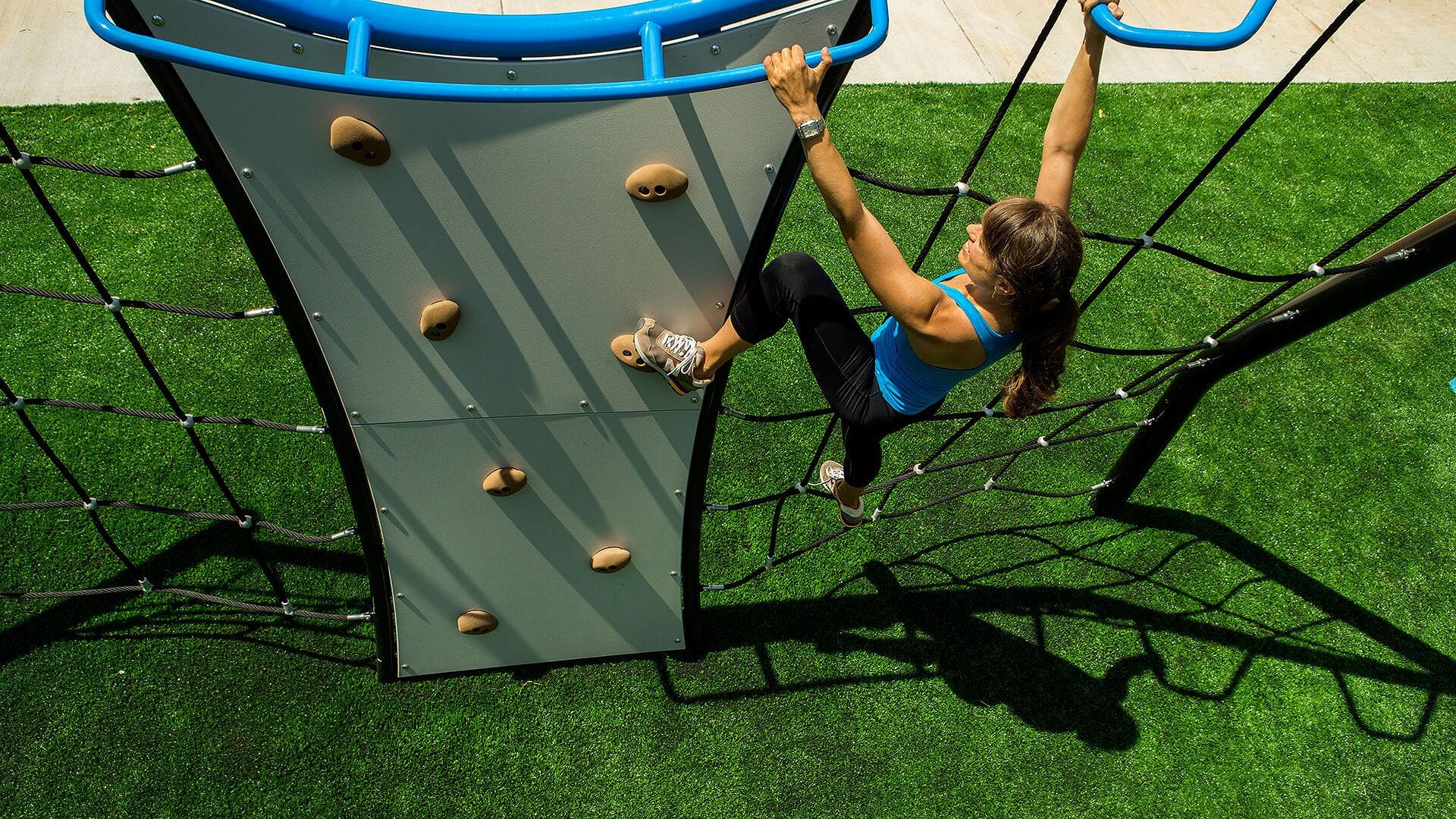 The Challenge Course outdoor fitness equipment lets you compete with friends and family.