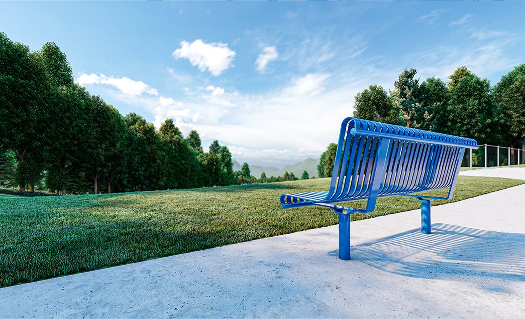 Series 1000 Benches, tables, and a trash can