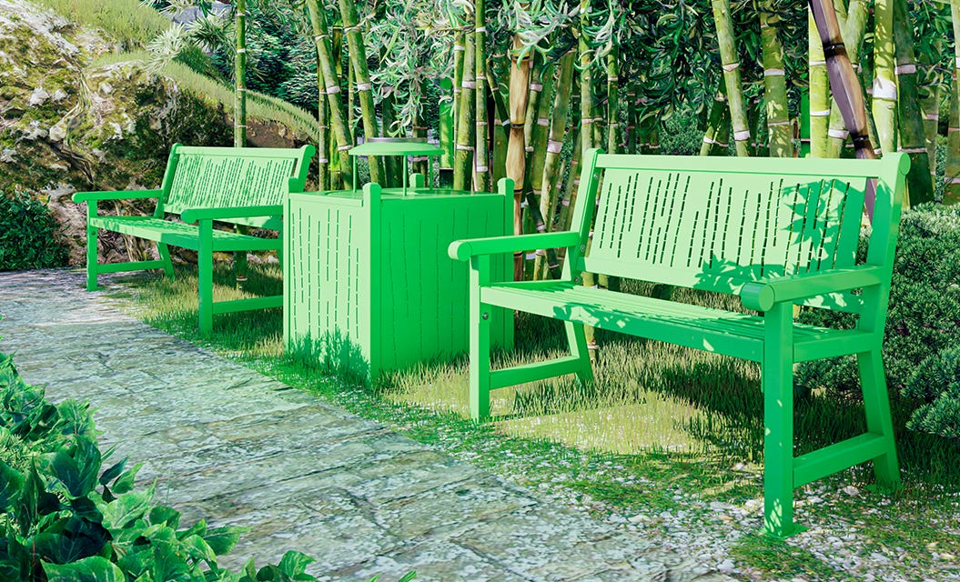 Series 1800 Benches and a trash can