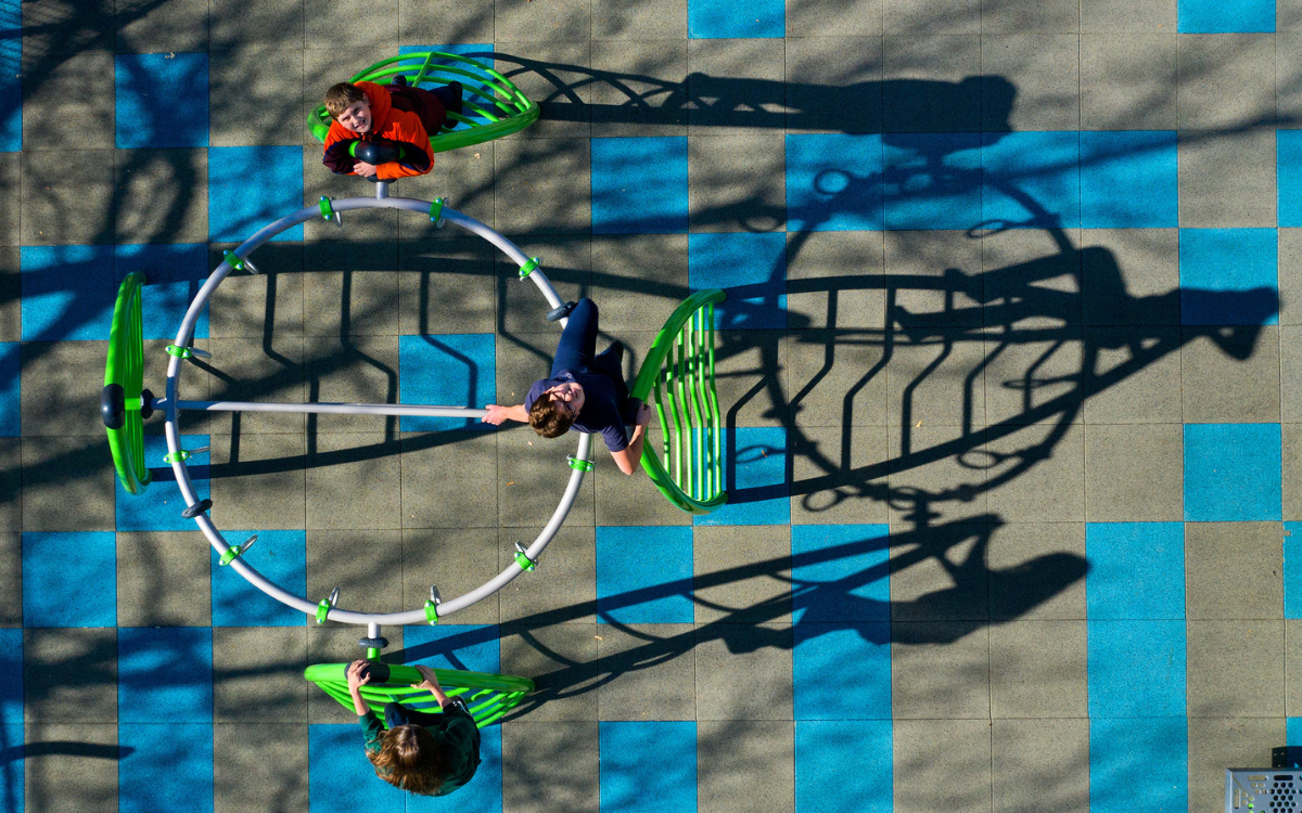 Recycled Rubber Tiles Overhead view of a playground with Rubber tiles for surfacing