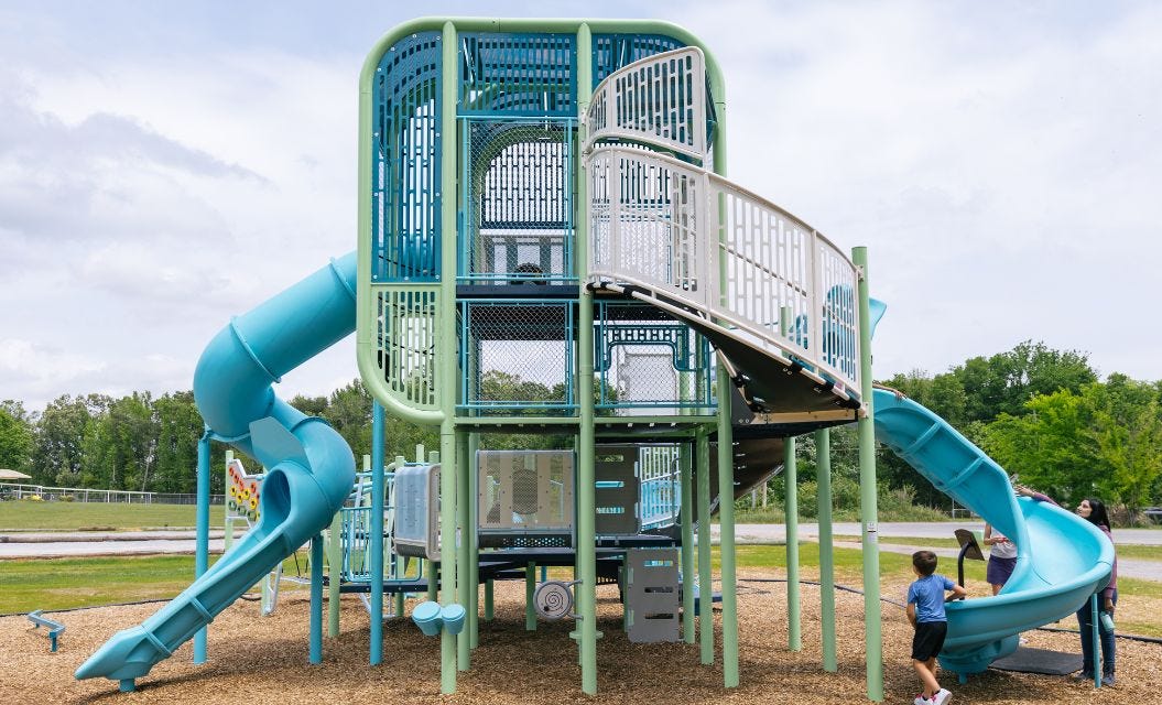 Blue, green, and grey play system