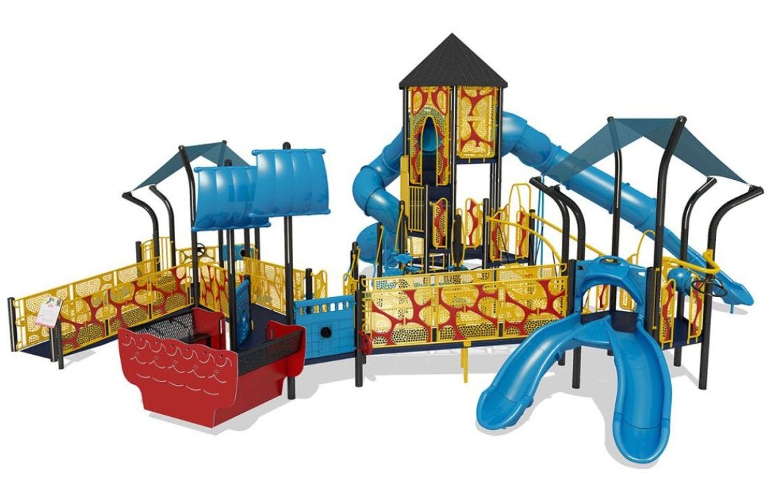 Inclusive Playground Structure with Ramps and Shade