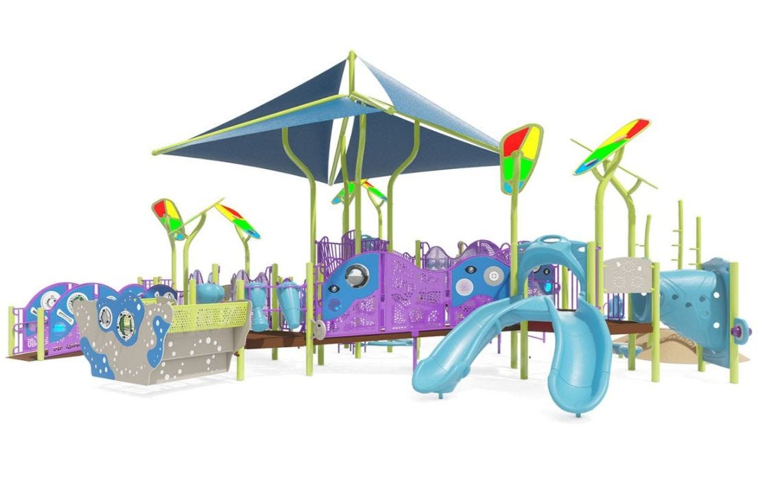 Inclusive Playground System with Integrated Shade and Colorful Shadow Panels