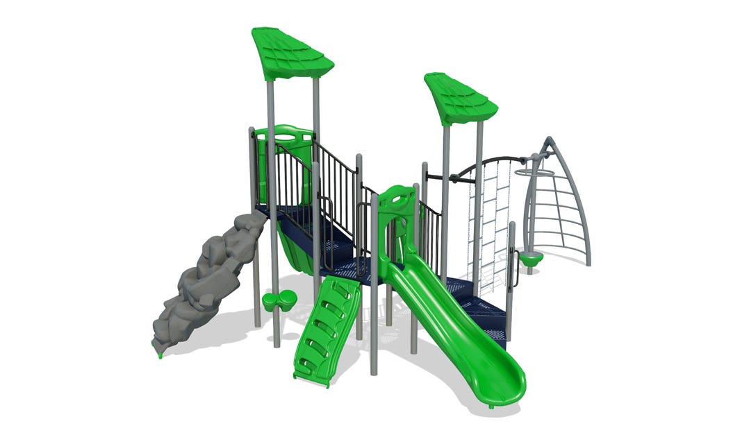 A small green and gray play unit